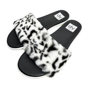 DV Dolce Vita Sandals Womens Size 8 Slippers Faux Fur Black Leopard Print Slip O